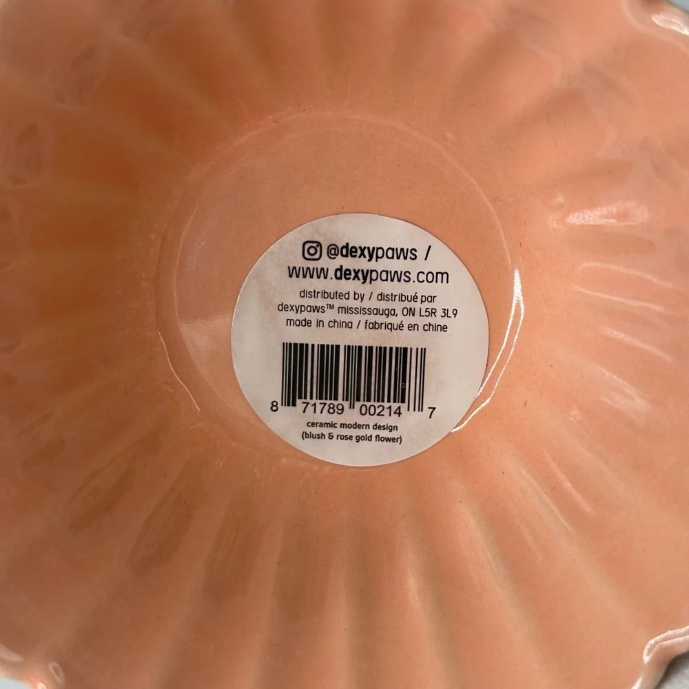Dexypaws: Elevated Ceramic Bowl For Cats - Peach Tone Flower 8.45oz Capacity